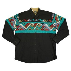 Vintage Roper Button Down Shirt Mens XL Black Southwestern Aztec Geometric USA